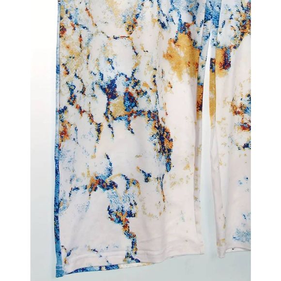 Mixed Color Boho Jumpsuit, Tie Dye Round Neck Wide Leg Slight with Stretch 14 - Picture 4 of 7